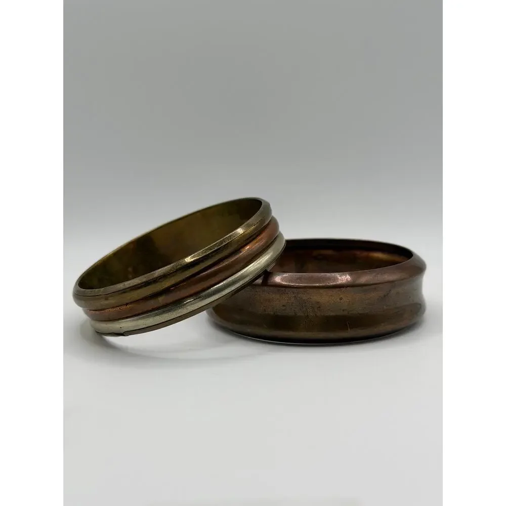 Vintage Mixed Metal Copper Brass Stacking Bangle Bracelet Set